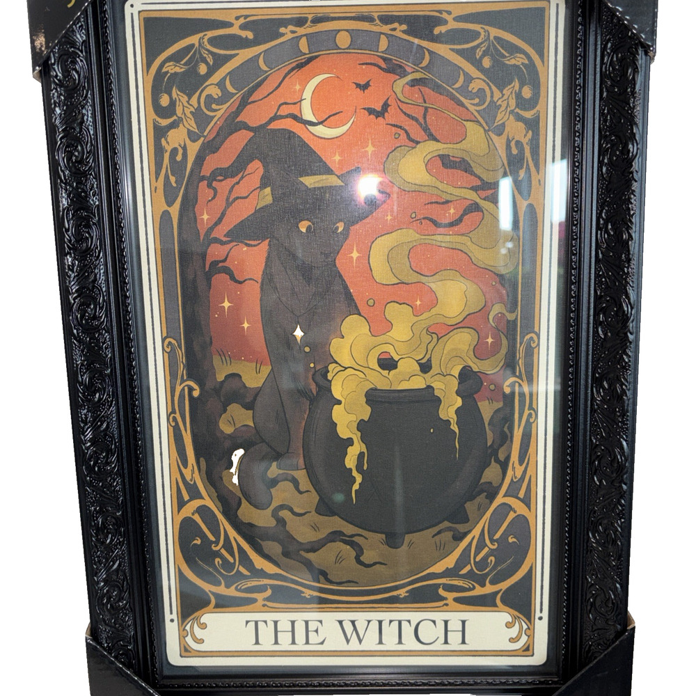 Sapna Shah "The Witch" Black Cat Tarot Card Halloween Wall Hanging Picture 18x12